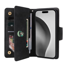 Load image into Gallery viewer, Casekis Studded Zip Leather Wallet Wristlet Phone Case Black