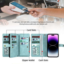 Load image into Gallery viewer, Casekis Zipper 11 Card Slots Wallet Phone Case Blue