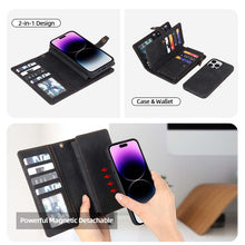 Load image into Gallery viewer, Casekis Zipper 11 Card Slots Wallet Phone Case Black