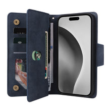 Load image into Gallery viewer, Casekis Studded Zip Leather Wallet Wristlet Phone Case Blue