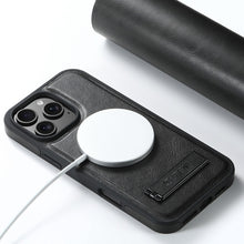 Load image into Gallery viewer, Casekis MagSafe Leather Stand Phone Case Black