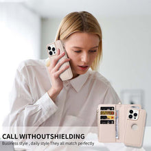 Load image into Gallery viewer, Casekis Cardholder Case with Wrist Strap,Compatible with MagSafe,Zipper Pocket,Beige