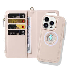 Load image into Gallery viewer, Casekis Cardholder Case with Wrist Strap,Compatible with MagSafe,Zipper Pocket,Beige