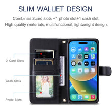 Load image into Gallery viewer, Casekis 3 Card Leather Crossbody Wallet Phone Case Black