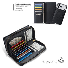 Load image into Gallery viewer, CASEKIS 2-in-1 Magnetic Detachable Wallet Case with RFID Blocking, 16 Card Slots & Zipper Pocket Black