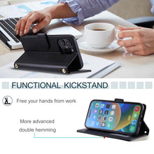 Load image into Gallery viewer, Casekis 3 Card Leather Crossbody Wallet Phone Case Black