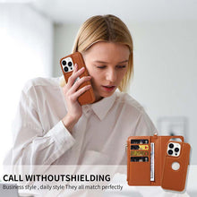 Load image into Gallery viewer, Casekis Cardholder Case with Wrist Strap,Compatible with MagSafe,Zipper Pocket,Brown