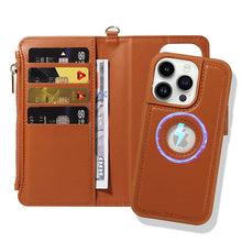 Load image into Gallery viewer, Casekis Cardholder Case with Wrist Strap,Compatible with MagSafe,Zipper Pocket,Brown