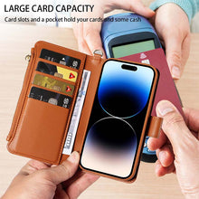 Load image into Gallery viewer, Casekis Cardholder Case with Wrist Strap,Compatible with MagSafe,Zipper Pocket,Brown