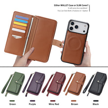 Load image into Gallery viewer, CASEKIS 2-in-1 Magnetic Detachable Wallet Case with RFID Blocking, 16 Card Slots & Zipper Pocket Brown