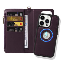 Load image into Gallery viewer, Casekis Cardholder Case with Wrist Strap,Compatible with MagSafe,Zipper Pocket,Dark Purple