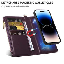 Load image into Gallery viewer, Casekis Cardholder Case with Wrist Strap,Compatible with MagSafe,Zipper Pocket,Dark Purple