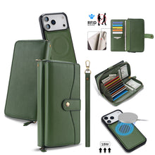 Load image into Gallery viewer, CASEKIS 2-in-1 Magnetic Detachable Wallet Case with RFID Blocking, 16 Card Slots & Zipper Pocket Green