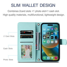 Load image into Gallery viewer, Casekis 3 Card Leather Crossbody Wallet Phone Case Mint Green