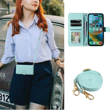 Load image into Gallery viewer, Casekis 3 Card Leather Crossbody Wallet Phone Case Mint Green