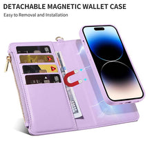Load image into Gallery viewer, Casekis Cardholder Case with Wrist Strap,Compatible with MagSafe,Zipper Pocket,Purple