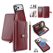 Load image into Gallery viewer, CASEKIS 2-in-1 Magnetic Detachable Wallet Case with RFID Blocking, 16 Card Slots & Zipper Pocket Red