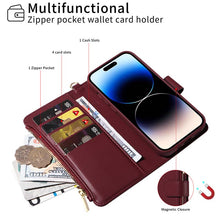 Load image into Gallery viewer, Casekis Cardholder Case with Wrist Strap,Compatible with MagSafe,Zipper Pocket,Red Wine