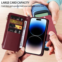 Load image into Gallery viewer, Casekis Cardholder Case with Wrist Strap,Compatible with MagSafe,Zipper Pocket,Red Wine