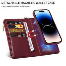 Load image into Gallery viewer, Casekis Cardholder Case with Wrist Strap,Compatible with MagSafe,Zipper Pocket,Red Wine
