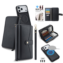 Load image into Gallery viewer, CASEKIS 2-in-1 Magnetic Detachable Wallet Case with RFID Blocking, 16 Card Slots & Zipper Pocket Black