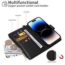 Load image into Gallery viewer, Casekis Cardholder Case with Wrist Strap,Compatible with MagSafe,Zipper Pocket,Black