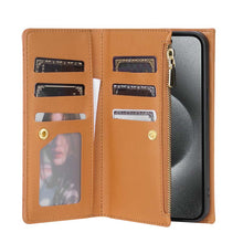 Load image into Gallery viewer, Casekis 7-Slot Foldable Crossbody Wallet Phone Case Brown