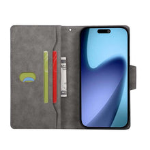 Load image into Gallery viewer, Casekis Studded Zip Leather Wallet Wristlet Phone Case Gray