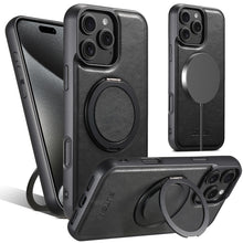 Load image into Gallery viewer, Casekis Magnetic Charging Rotating Stand Leather Phone Case Black
