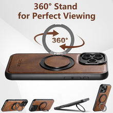 Load image into Gallery viewer, Casekis Magnetic Charging Rotating Stand Leather Phone Case Brown
