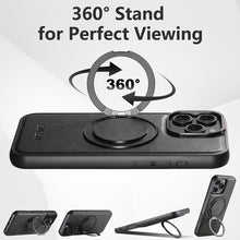 Load image into Gallery viewer, Casekis Magnetic Charging Rotating Stand Leather Phone Case Black