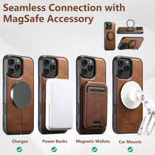Load image into Gallery viewer, Casekis Magnetic Charging Rotating Stand Leather Phone Case Brown