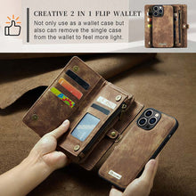 Load image into Gallery viewer, Casekis Wrist Strap Zipper Wallet Phone Case Brown
