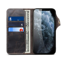 Load image into Gallery viewer, Casekis Genuine Cowhide Leather Button Flip Phone Case Black