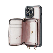 Load image into Gallery viewer, Casekis Zipper Crossbody Wallet RFID Phone Case Rose Gold