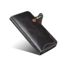 Load image into Gallery viewer, Casekis Genuine Cowhide Leather Button Flip Phone Case Black