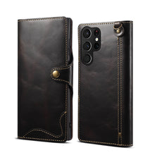Load image into Gallery viewer, Casekis Genuine Cowhide Leather Button Flip Phone Case Black