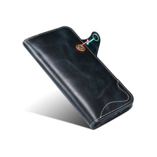 Load image into Gallery viewer, Casekis Genuine Cowhide Leather Button Flip Phone Case Blue
