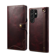 Load image into Gallery viewer, Casekis Genuine Cowhide Leather Button Flip Phone Case Red