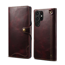 Load image into Gallery viewer, Casekis Genuine Cowhide Leather Button Flip Phone Case For Galaxy S22 Ultra 5G