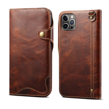 Load image into Gallery viewer, Casekis Genuine Cowhide Leather Button Flip Phone Case Brown