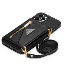 Load image into Gallery viewer, Casekis Crossbody Strap Leather Magnetic Wallet Phone Case Black