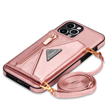 Load image into Gallery viewer, Casekis Crossbody Strap Leather Magnetic Wallet Phone Case Rose Gold