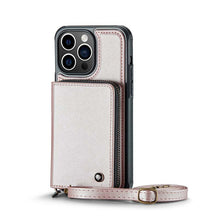 Load image into Gallery viewer, Casekis Zipper Crossbody Wallet RFID Phone Case Rose Gold