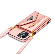 Load image into Gallery viewer, Casekis Crossbody Strap Leather Magnetic Wallet Phone Case Rose Gold
