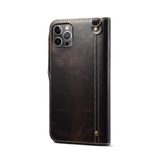 Load image into Gallery viewer, Casekis Genuine Cowhide Leather Button Flip Phone Case Black