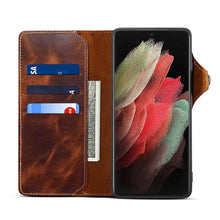 Load image into Gallery viewer, Genuine Cowhide Leather Button Flip Phone Case For Samsung Galaxy S21 Ultra 5G - Casekis