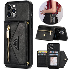 Load image into Gallery viewer, Casekis Crossbody Strap Leather Magnetic Wallet Phone Case Black