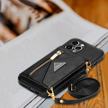 Load image into Gallery viewer, Casekis Crossbody Strap Leather Magnetic Wallet Phone Case Black