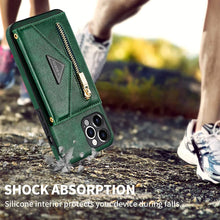 Load image into Gallery viewer, Casekis Crossbody Strap Leather Magnetic Wallet Phone Case Green